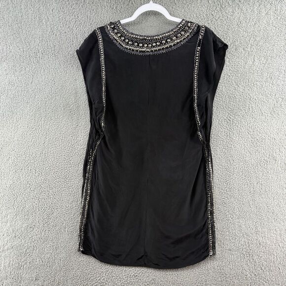 Calypso St. Barth Black 100% Silk Embellished Tunic Dress Top XS Boho Luxe - Picture 3 of 11